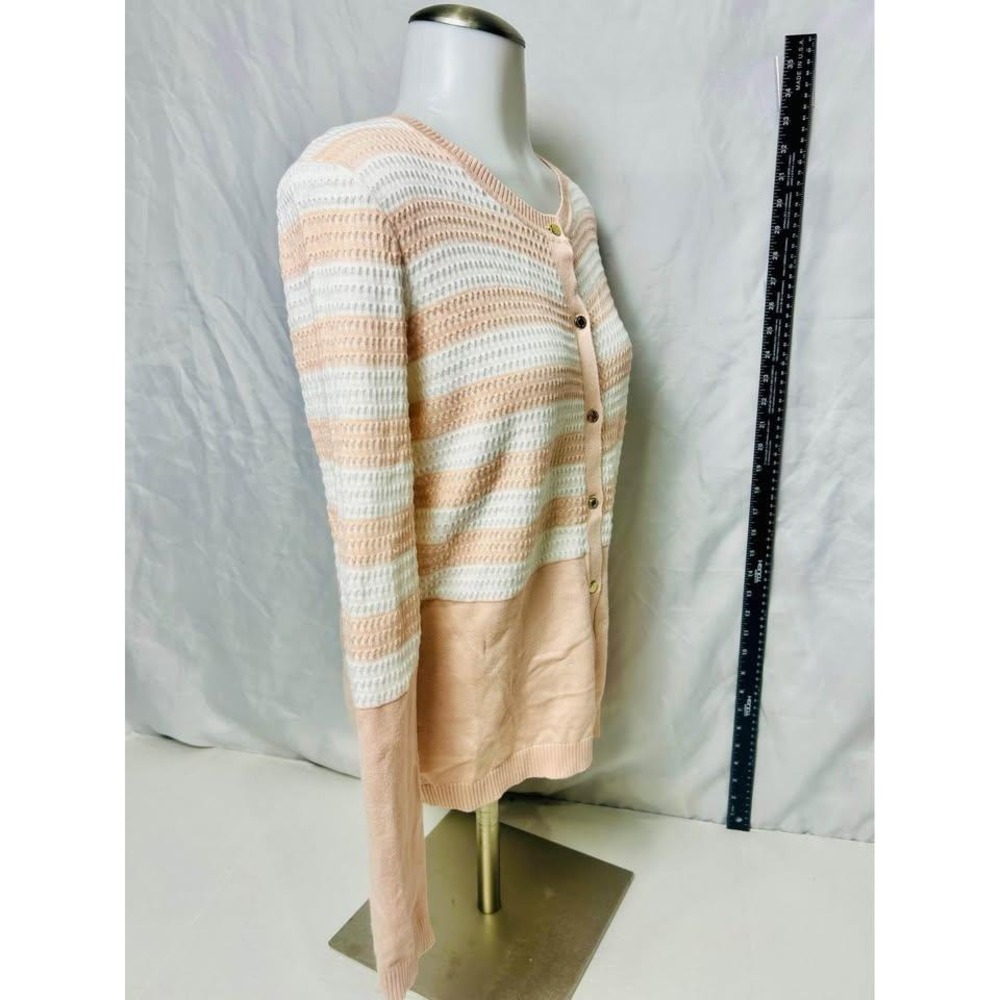 Calvin Klein ~ Women Striped Button Front Cardigan ~ Peach & White ~ Size Small - Picture 7 of 10